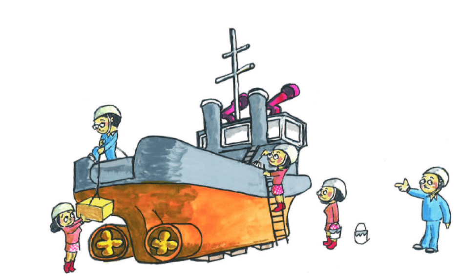 イラスト:船に荷物を積んでいる