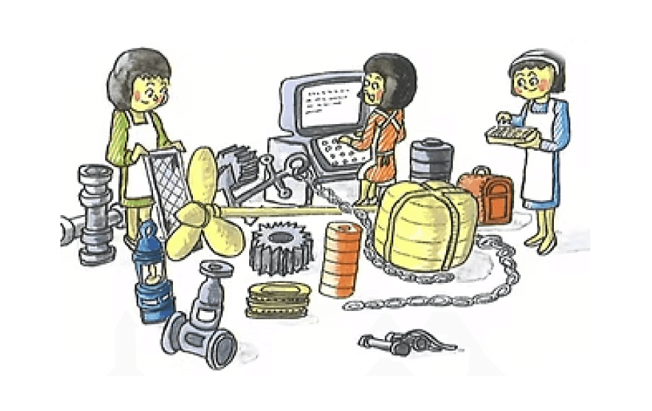 イラスト:コンピューターと部品